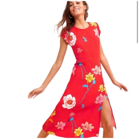 Loft Lily Cap Sleeve Dress Side Slit Poppy Floral Lightweight Summer 6P - Picture 1 of 11